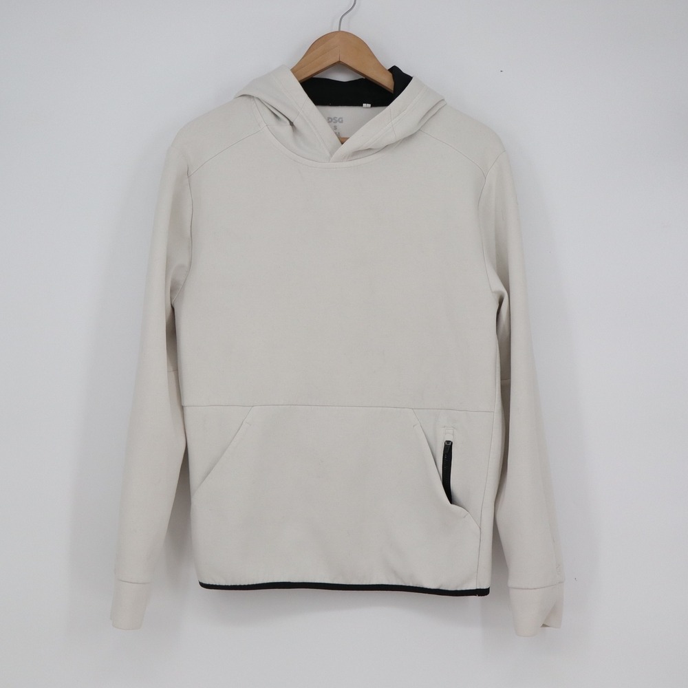 DSG Mens Tech Hoodie Small Cream Off White Zipper Pocket Athletic Sweatshirt